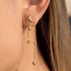 Gold Crescent Moon Dangle Earrings • Gold Plated • NWOT